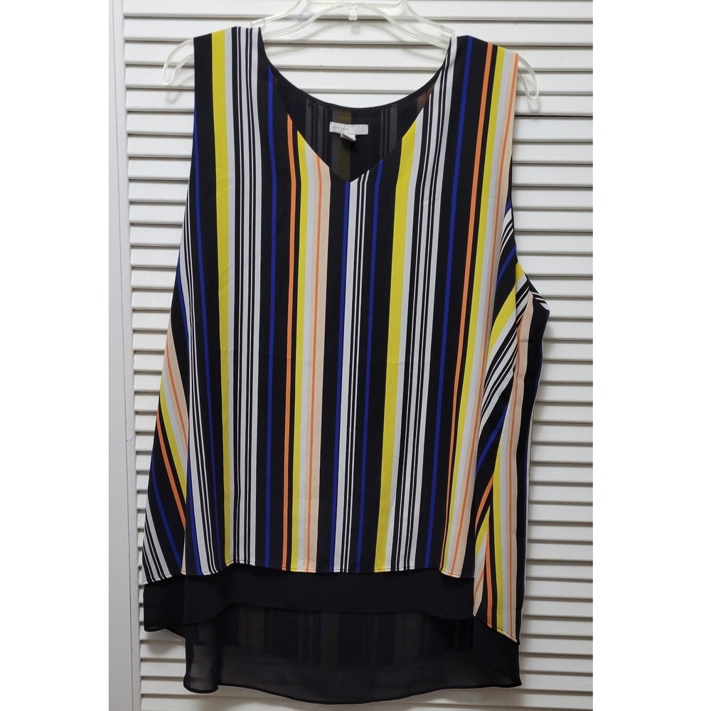 Plus Women XL Bright Striped High-Low Blouse Multi-Color casual or dressy